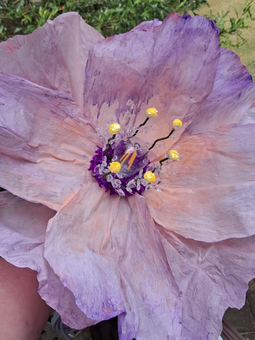 Handcrafted Large Watercolor Italian Crepe Paper Flower Hanging Lamp W/LED Bulb